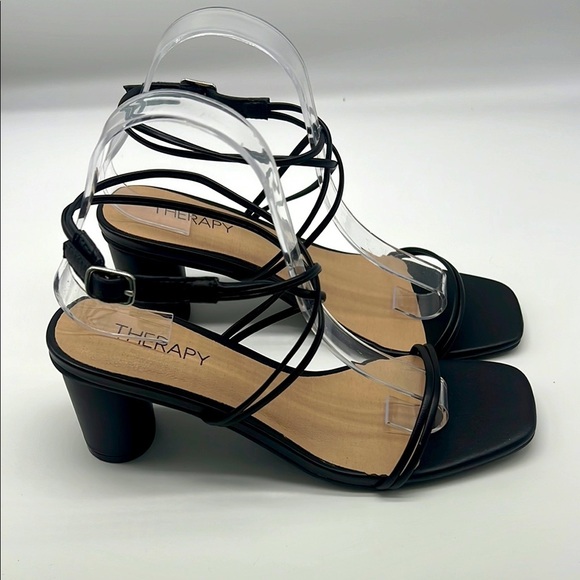 therapy Shoes - THERAPY - Black Strapy Open Toe Ankle Adjustable Strap Lightweight Heels Size 8